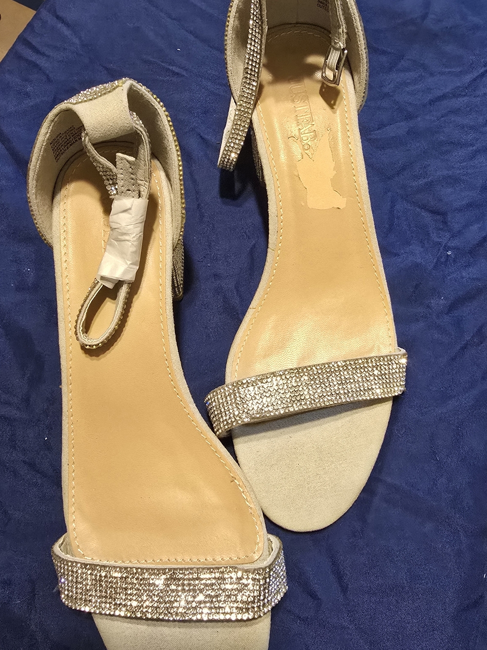 JustFab Sparkling Beige Ankle-Strap Heels